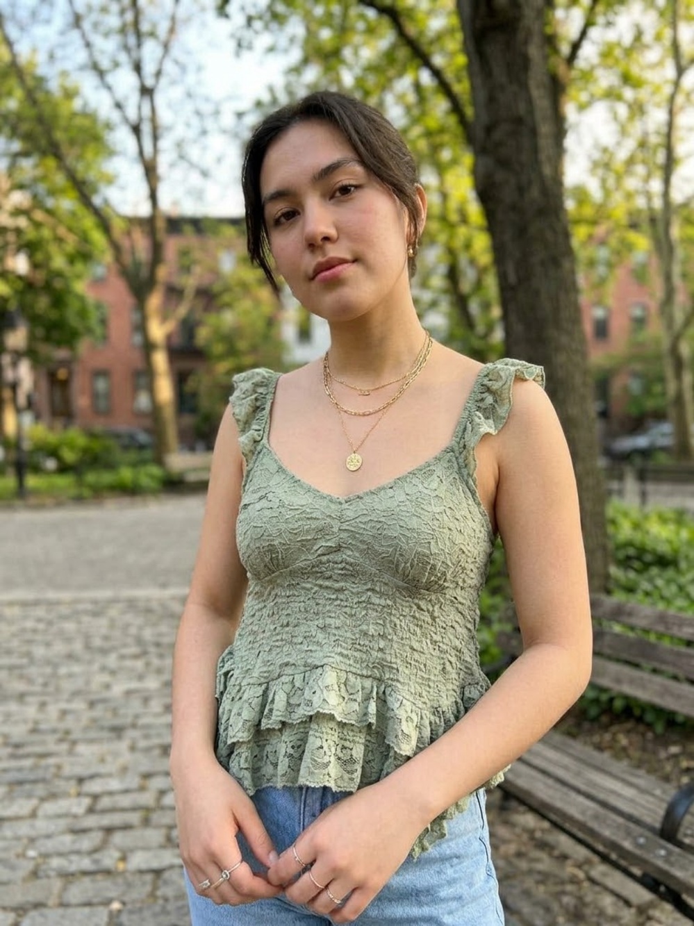 Olive Green Lace Ruffle Tank Top — Lightweight Women's Summer Top